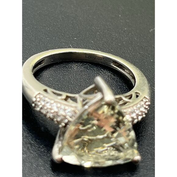 D'Joy Carat Genuine Green Amethyst White Topaz 925 Sterling Silver Ring Size 7 - Picture 9 of 11